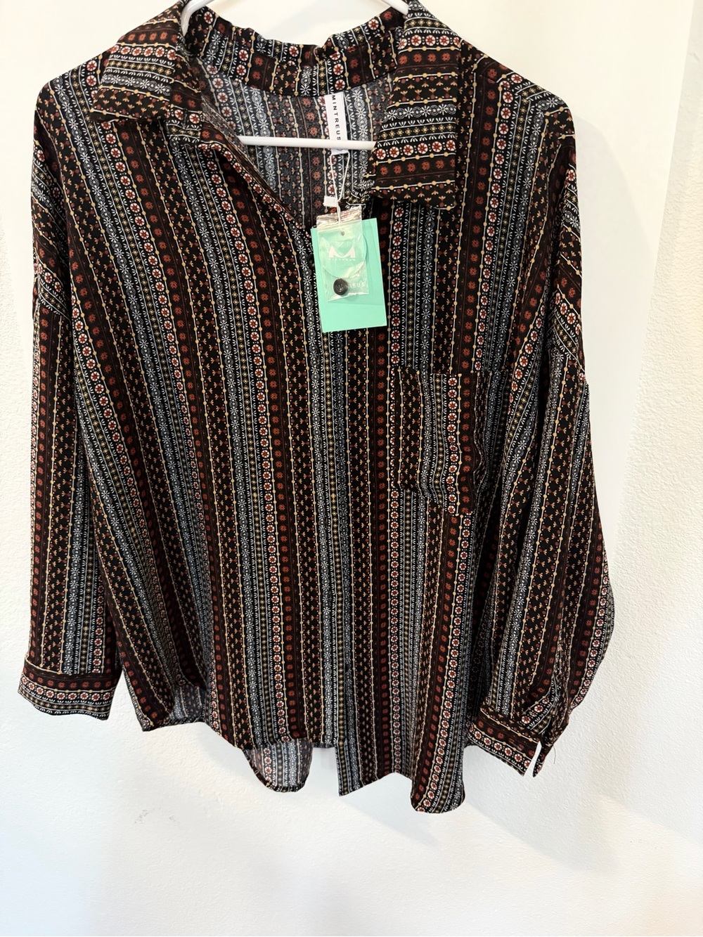 Boho Stripe Button-Front Blouse - Black Multi